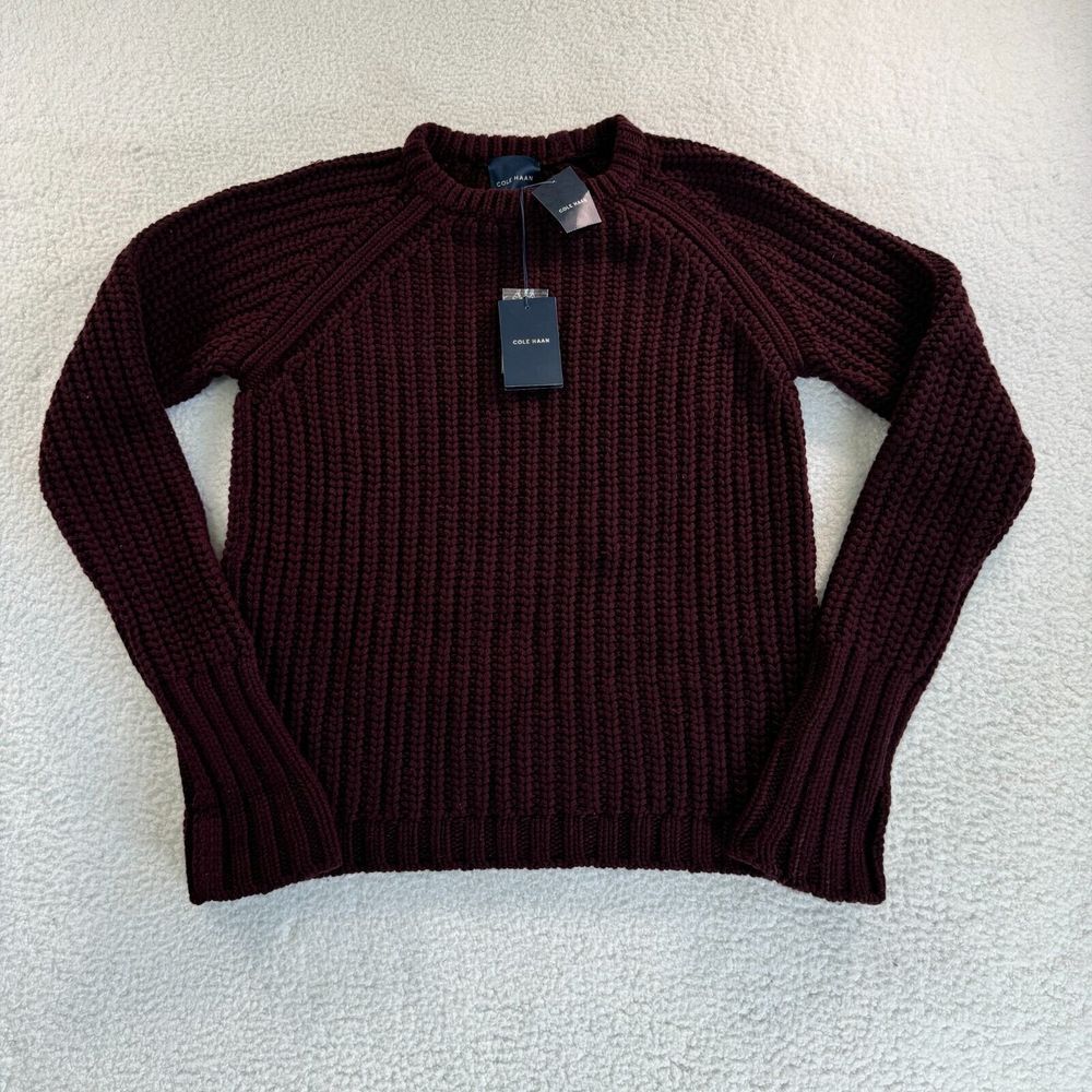 NWT Cole Haan Chunky Crew Sweater Mens Medium Elderberry Wool Cashmere Knit